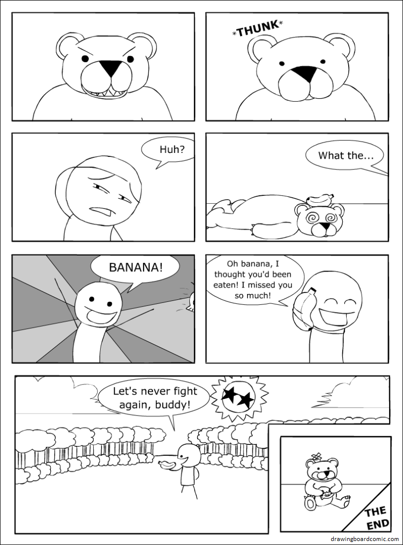 What a happy ending: the friends made up, the bear got his fish, and the Sun finally came out of the closet.